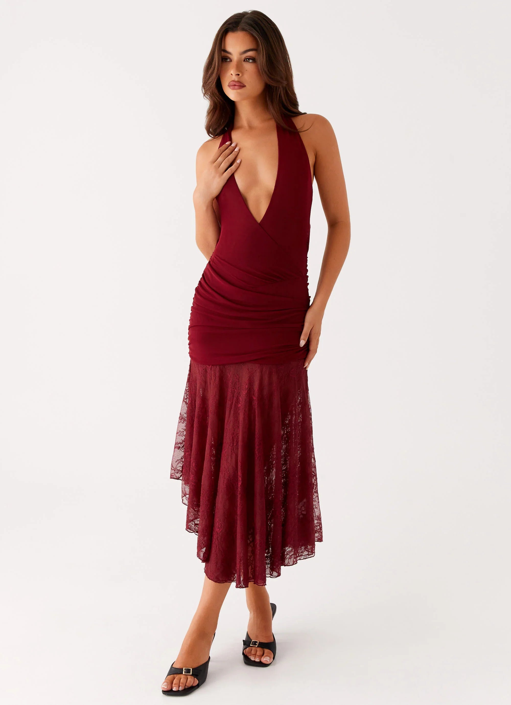 Burnout Midi Dress - Maroon