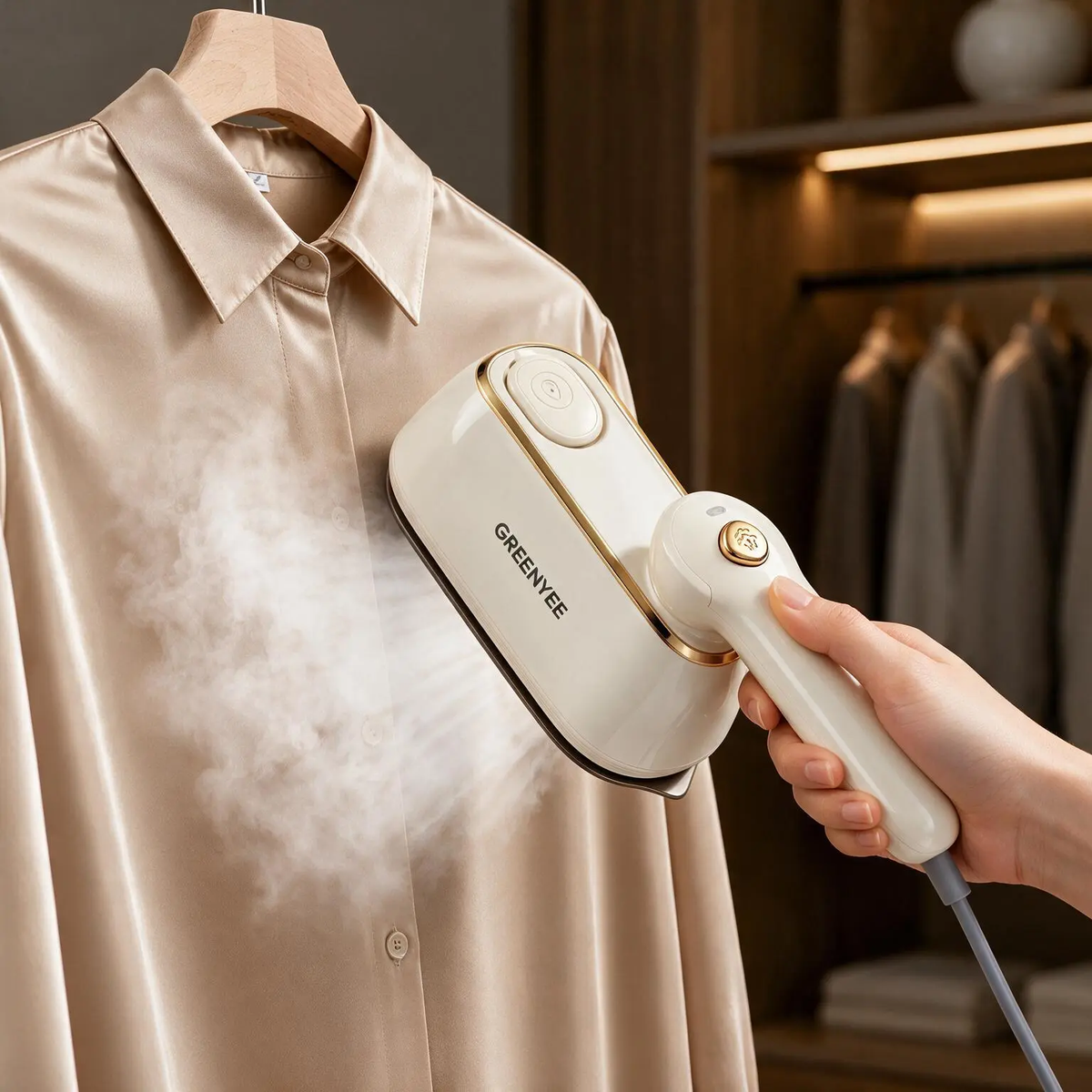 GREENYEE 2-in-1 Garment Steamer & Iron, 5s Fast Heat-Up, 120V Input, Ceramic Sole, Large Iron Plate, 1-Touch Operation, Powerful Steam, Foldable Handle, Compact Form Portable Steamer for Home & Travel,sohochic