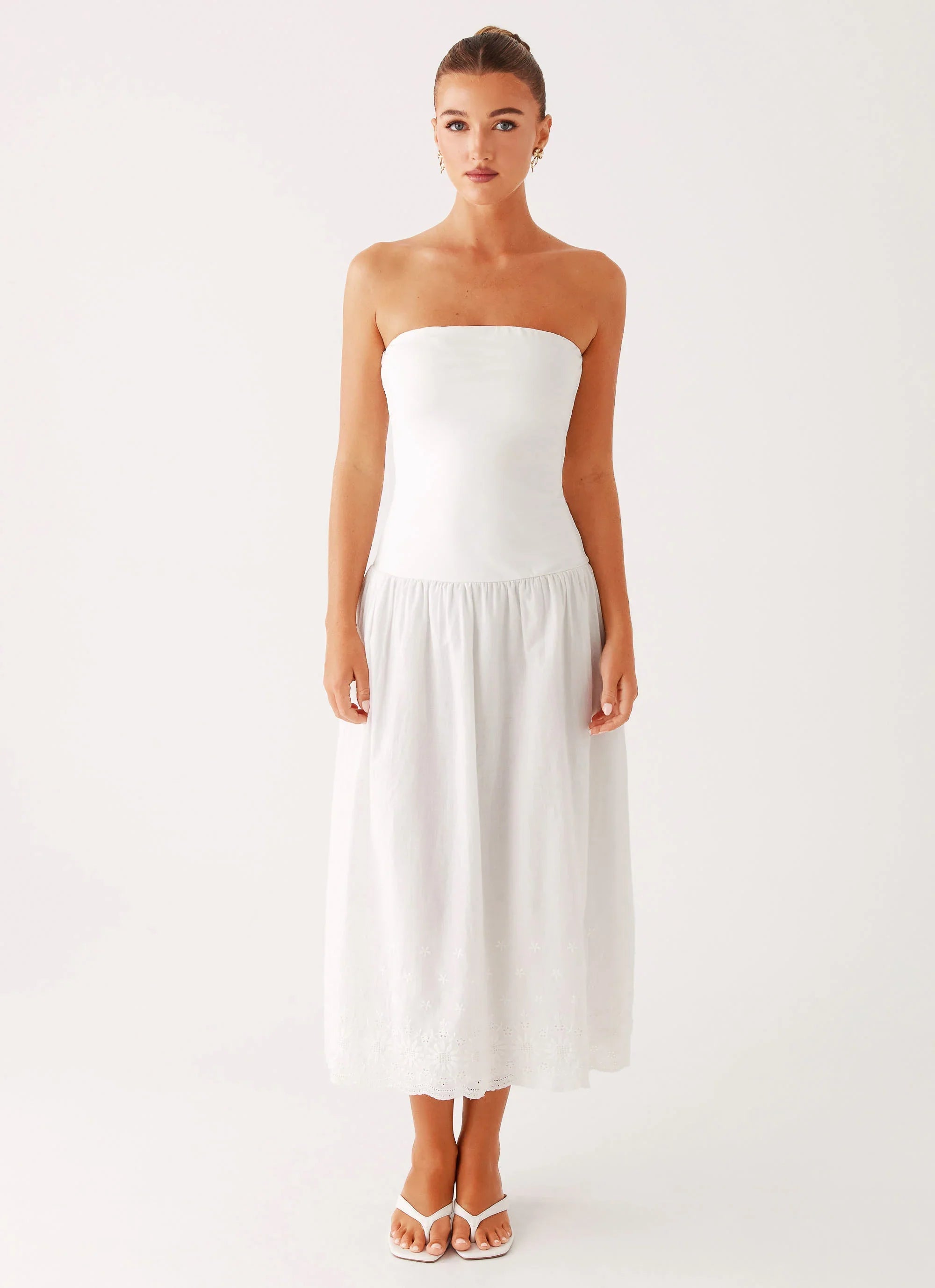 Cherry Skies Midi Dress - White