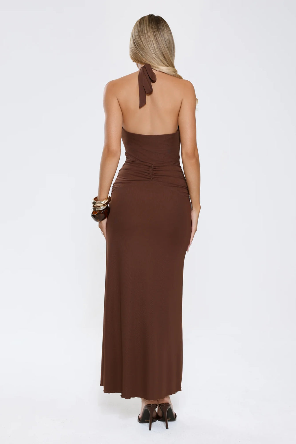Secret Embrace Halter Maxi Dress Brown