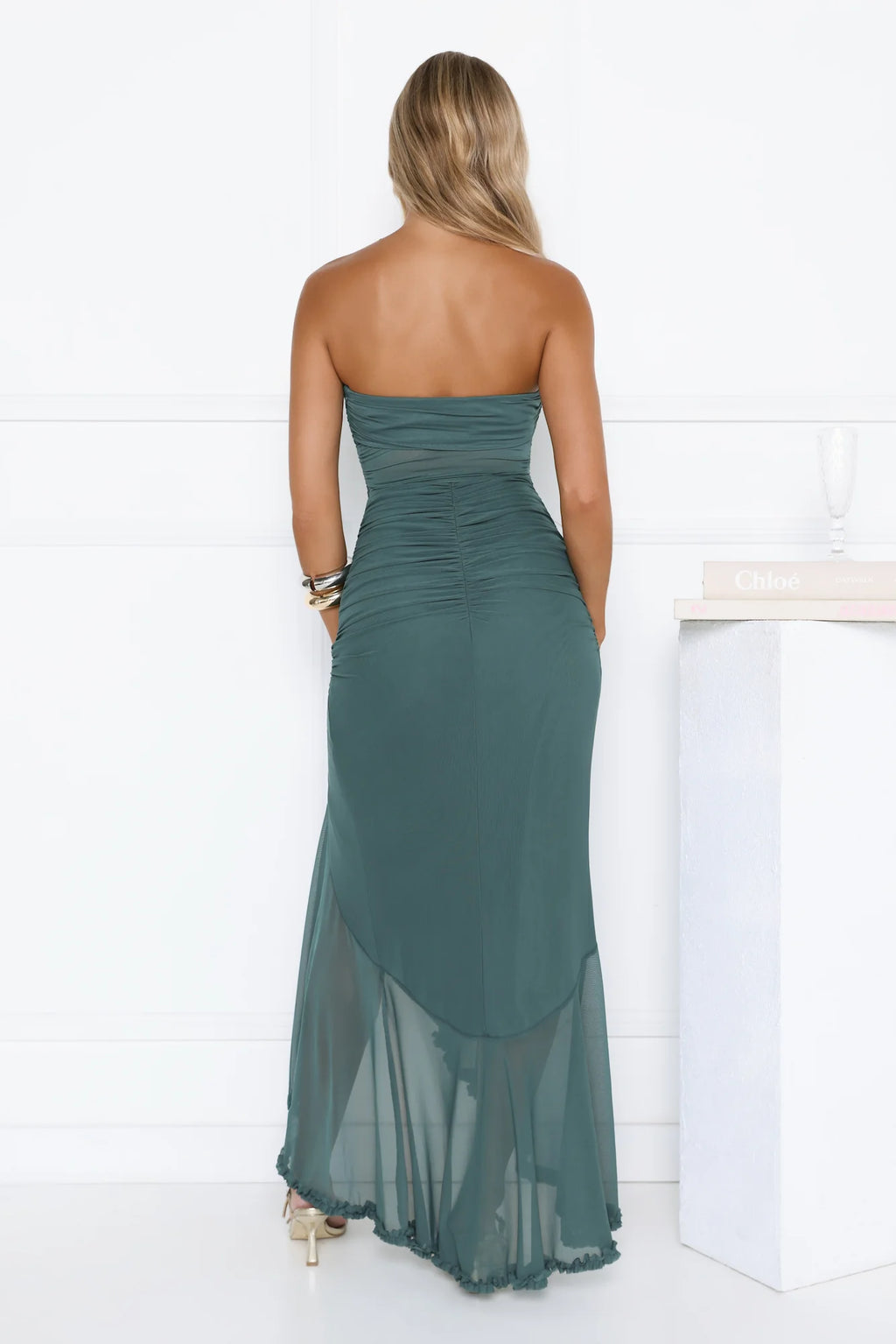 Spark Soirée Strapless Mesh Maxi Dress Teal