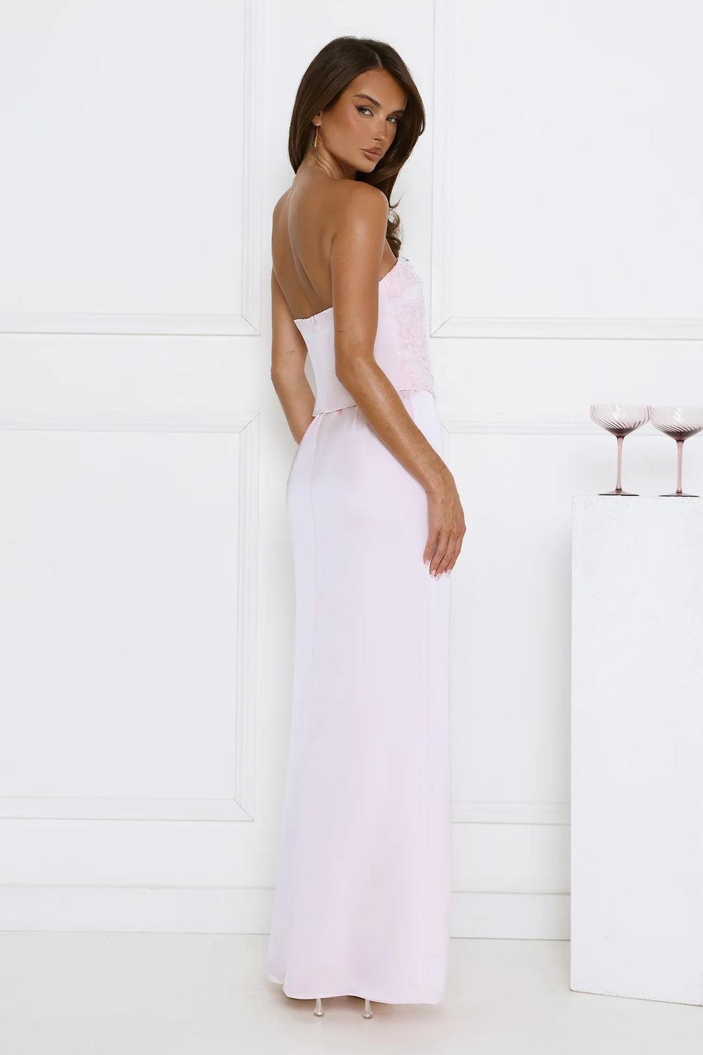 Vibes On Point Strapless Satin Maxi Dress Pink
