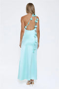Romance Redefined One Shoulder Satin Maxi Dress Aqua