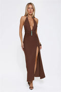 Secret Embrace Halter Maxi Dress Brown