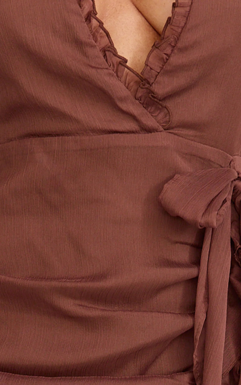Eleonor Maxi Dress - Plunge Halter Tiered Ruffle Front Split Dress in Chocolate