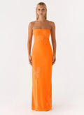 Sassafras Beaded Flower Strapless Maxi Dress - Orange
