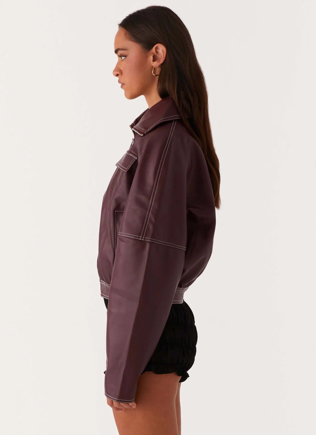 Meant To Be PU Boxy Jacket - Wine