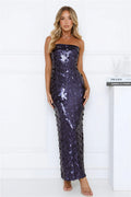 Shimmer Shine Sequin Strapless Maxi Dress Navy