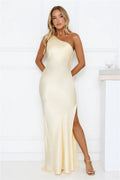 Modern Day Love One Shoulder Satin Maxi Dress Yellow
