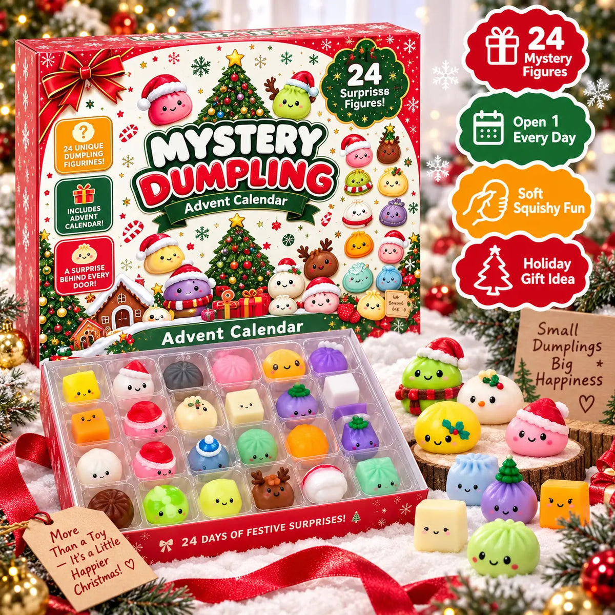 2026 Dumpling Squishy Advent Calendar - Indoor Recreation Stress Relief Toy, 24 Surprise Kawaii Mini Food Squishy Figures, Cute Christmas Countdown Holiday Gift