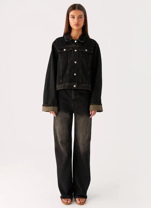 Back Again Oversized Denim Jacket - Acid Charcoal