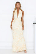 Daydream Kiss Halter Mesh Maxi Dress Yellow