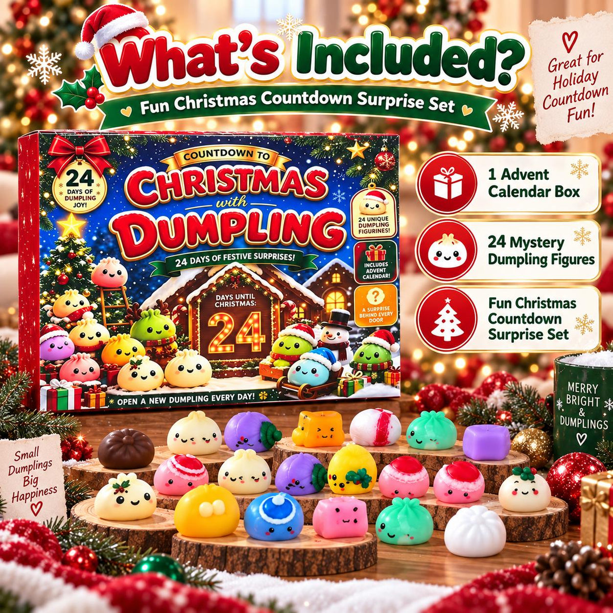 2026 Dumpling Squishy Advent Calendar - Indoor Recreation Stress Relief Toy, 24 Surprise Kawaii Mini Food Squishy Figures, Cute Christmas Countdown Holiday Gift