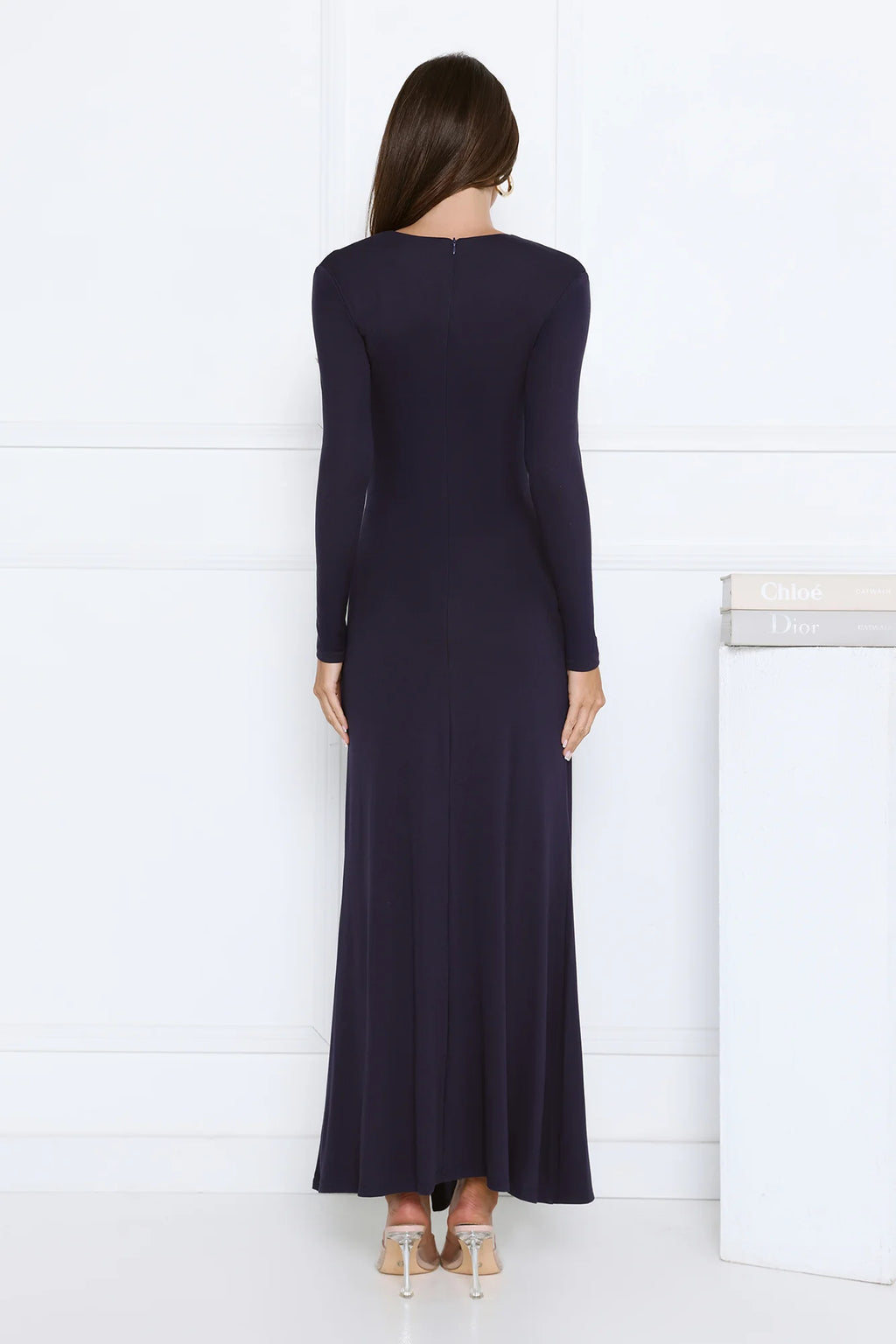 Sophisticated Silhouette Long Sleeve Maxi Dress Navy