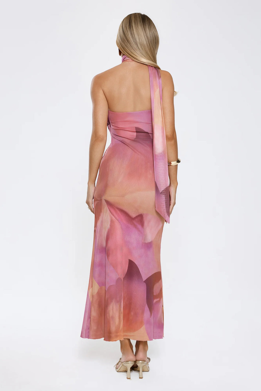 Pixie Drift Halter Mesh Maxi Dress Purple
