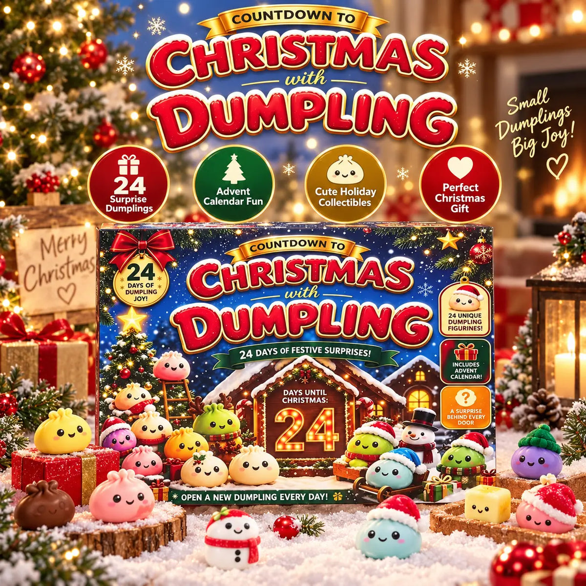 2026 Dumpling Squishy Advent Calendar - Indoor Recreation Stress Relief Toy, 24 Surprise Kawaii Mini Food Squishy Figures, Cute Christmas Countdown Holiday Gift