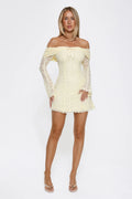 Secret Smile Lace Off Shoulder Mini Dress Yellow